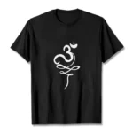 OM Sanskrit Buddhist T-Shirt Black flat lay front view with white Om print