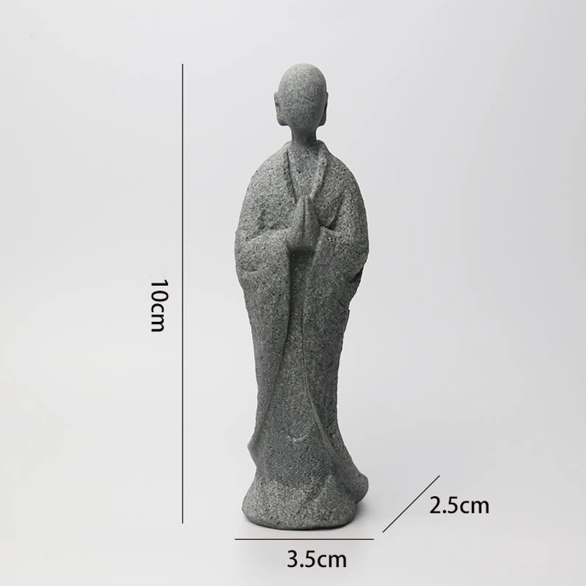 One-Handed Buddha Statue 9.8cm Medium Size Grey Sandstone Spiritual Figure