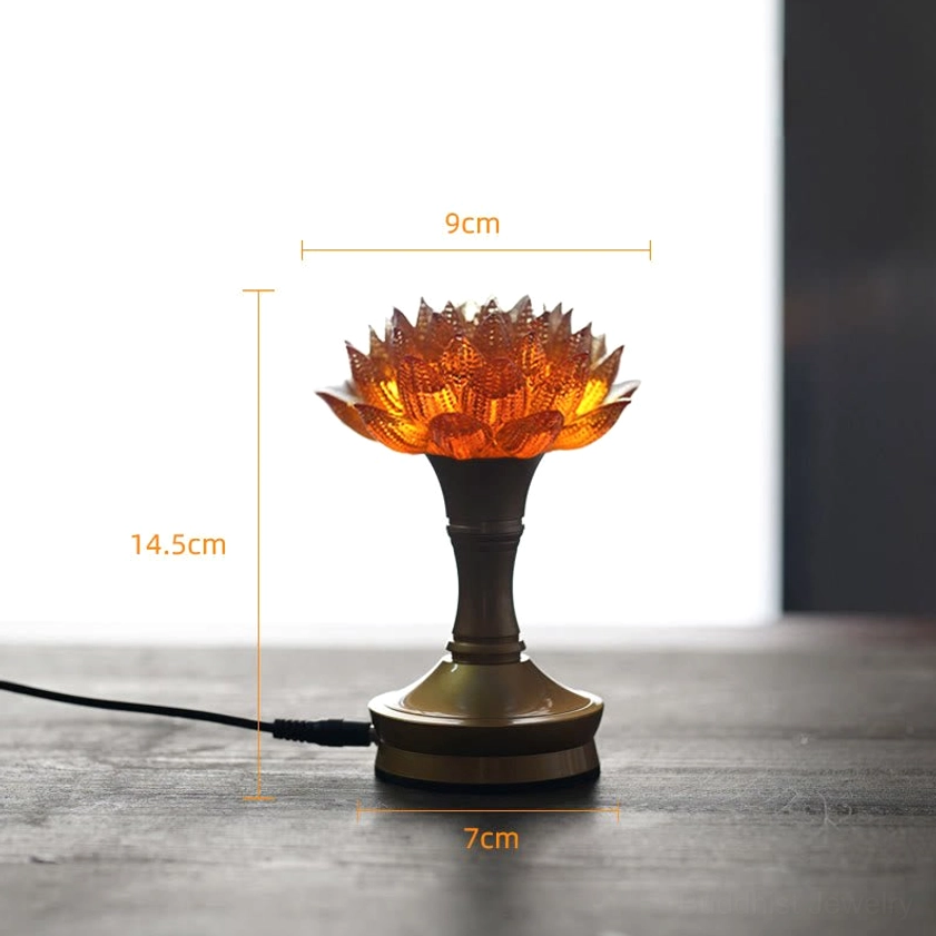 Orange lotus plug-in sculpture with dimensions, size reference for home placement