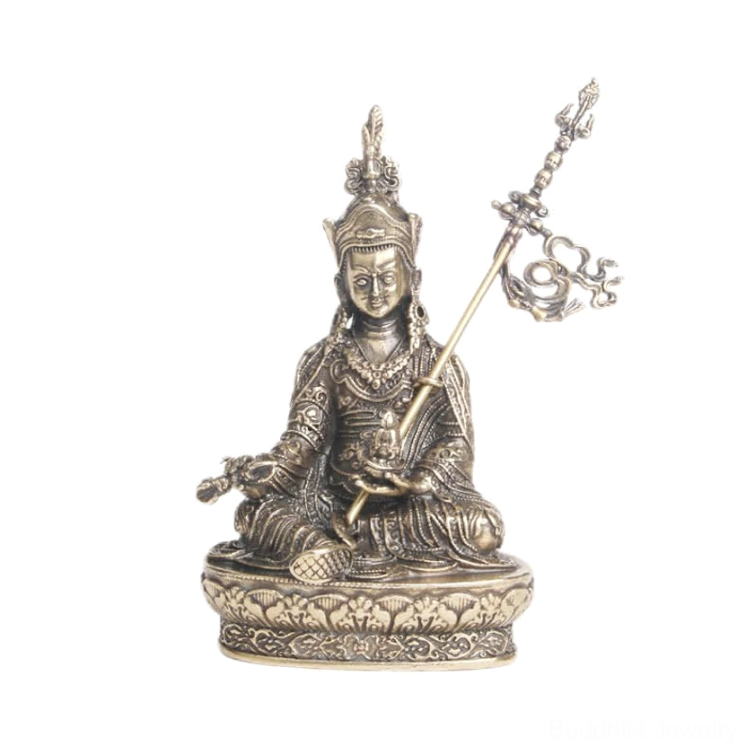 Padmasambhava Buddha meditation statue close-up of ceremonial headdress and facial features spiritual expression