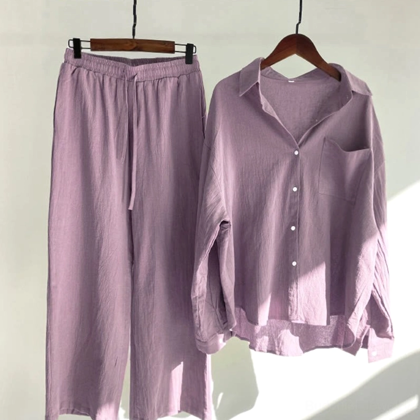 Pale violet red women's meditation cotton loungewear two-piece set hanging display