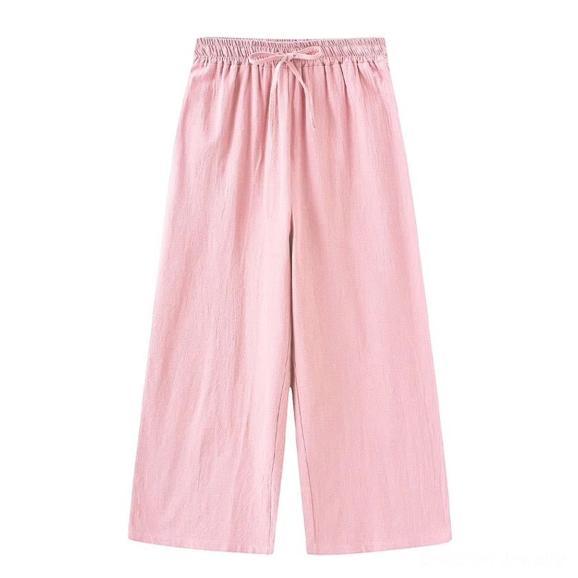 Pale violet red women's meditation cotton loungewear two-piece set detail view