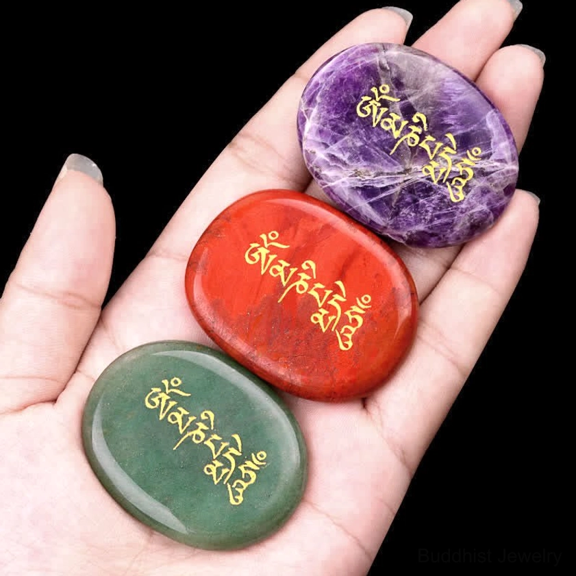 Om Mani Padme Hum palm stone gift box packaging Buddhist crystal stone