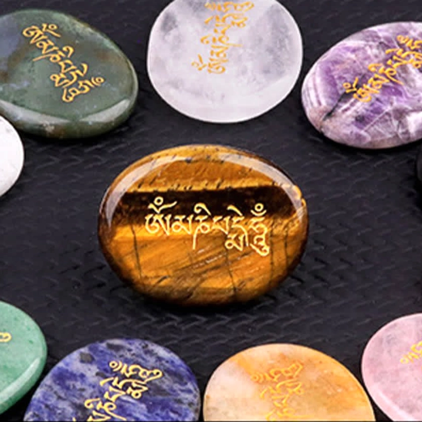Om Mani Padme Hum palm stone specifications dimensions weight details