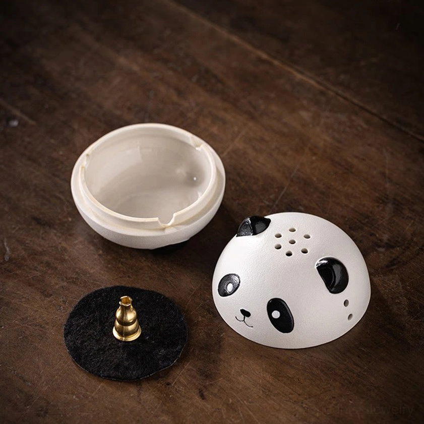Handcrafted panda incense burner showing natural ceramic texture and eco-friendly material quality