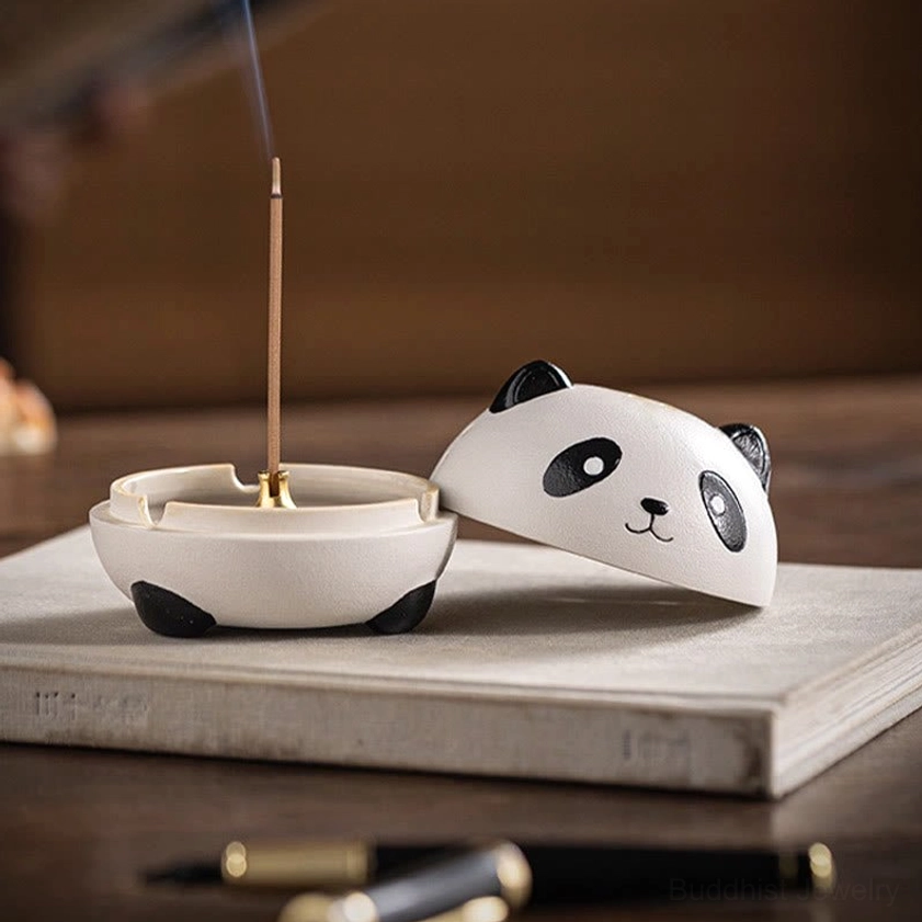 Two-size comparison of panda ceramic incense burners showing compact and large statement piece options