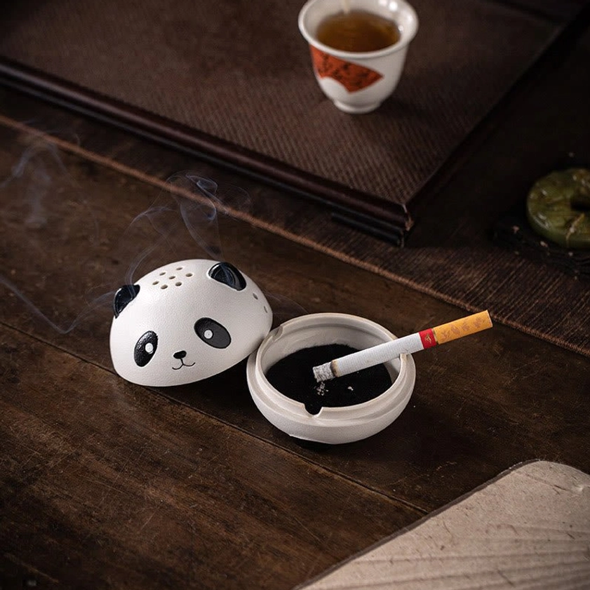 Panda ceramic incense holder in spiritual practice setting, showcasing mindfulness and Buddhist-inspired design