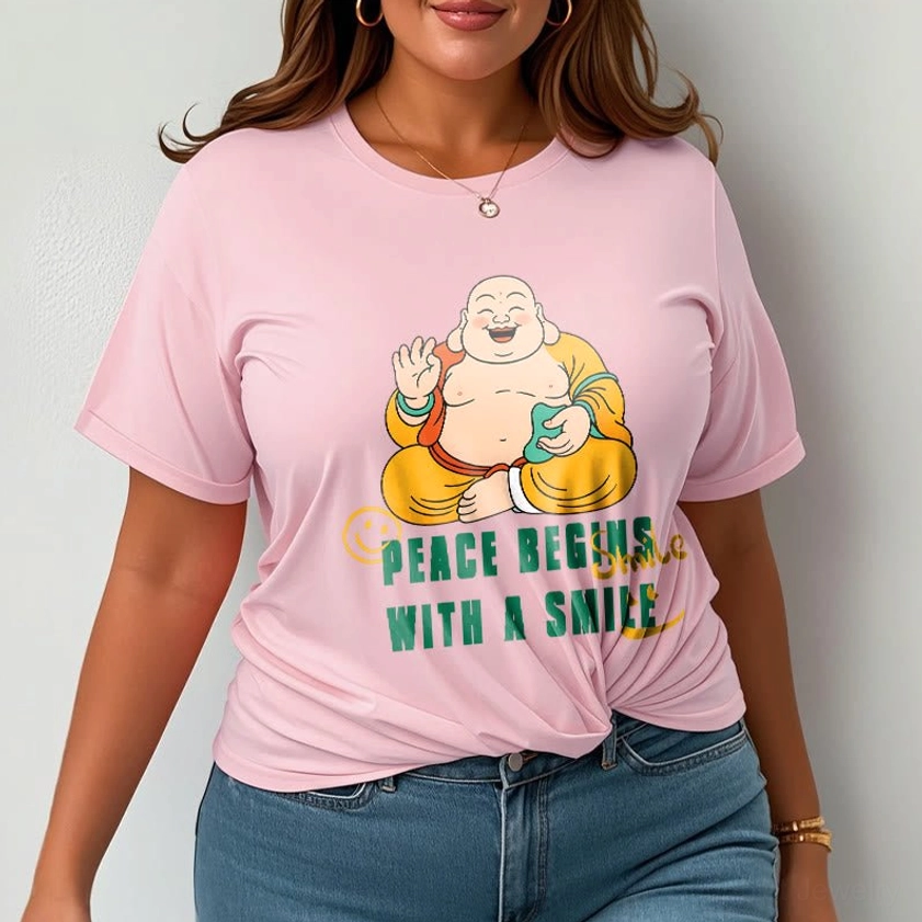 Laughing Buddha mindfulness tee multiple color options mint white black comparison