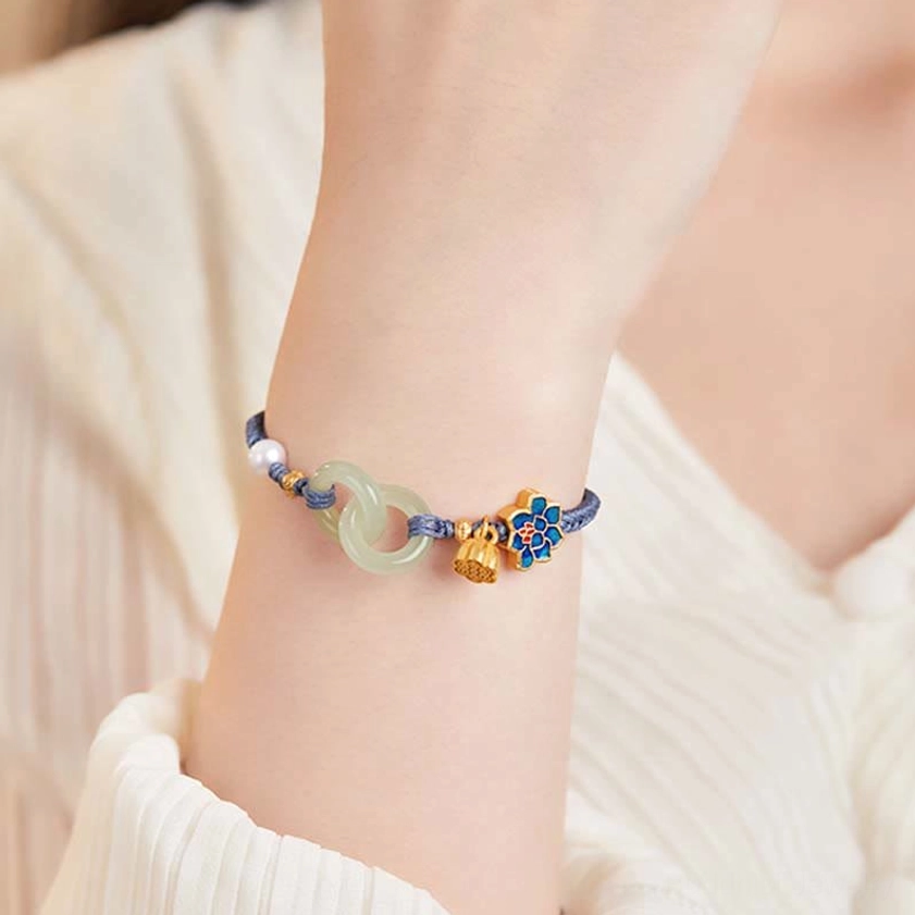 Peace buckle jade bracelet showing the iconic round design symbolizing harmony and auspicious fortune