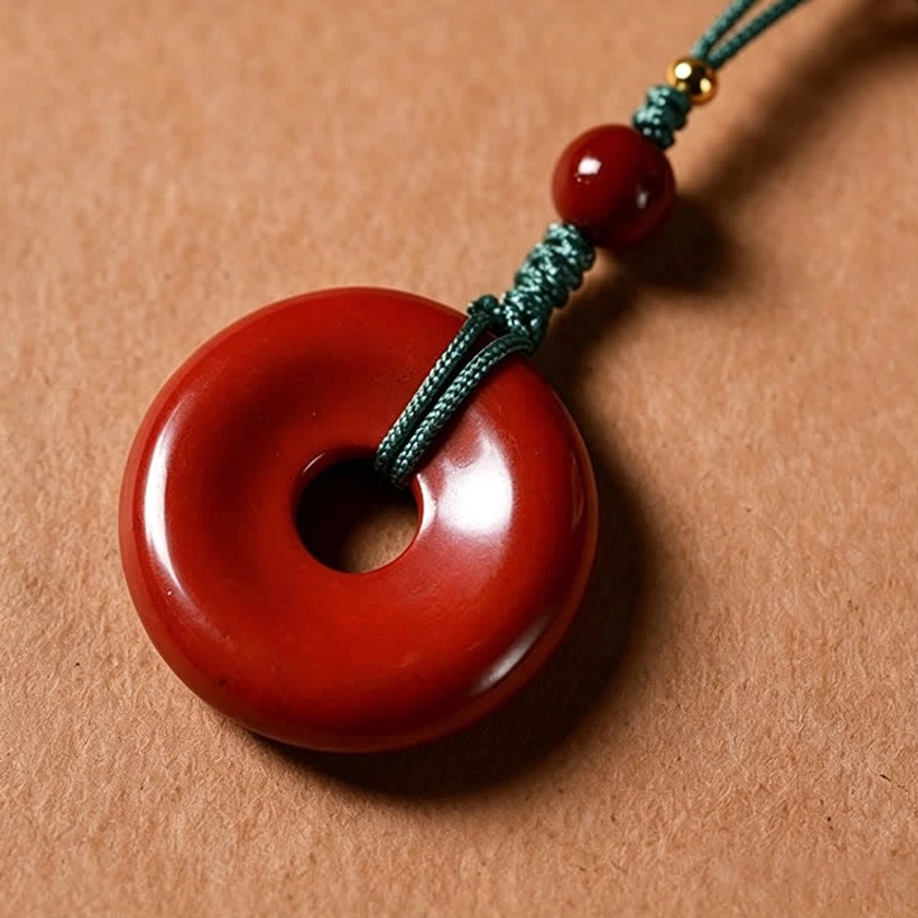 Red rosewood 108 bead mala highlighting the peace buckle pendant craftsmanship and natural deep red wood coloration with braided tassel accent