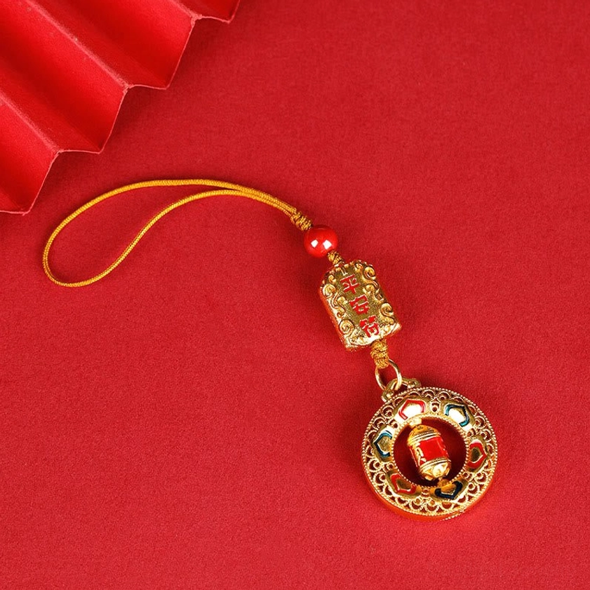 Peace Talisman regular rope keychain with thin braided hanging string and inscribed metal charm tag