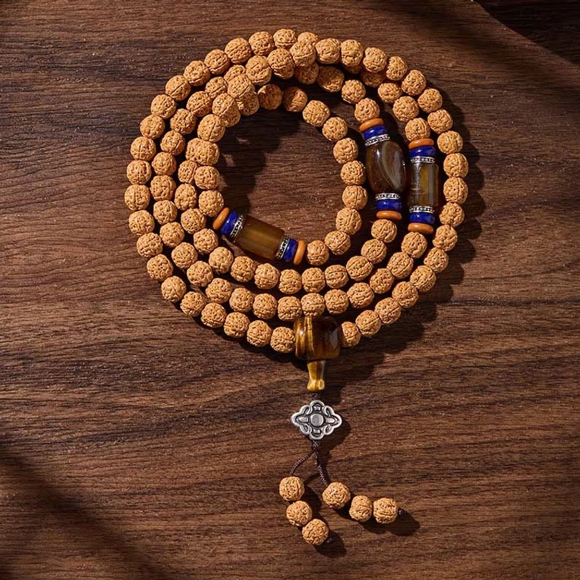 Peaceful years good harvest style bodhi seed mala 9mm beads with protective three-eye dzi variant