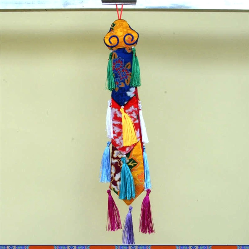 Peony flower embroidered Buddhist tassel hanging with traditional sacred design