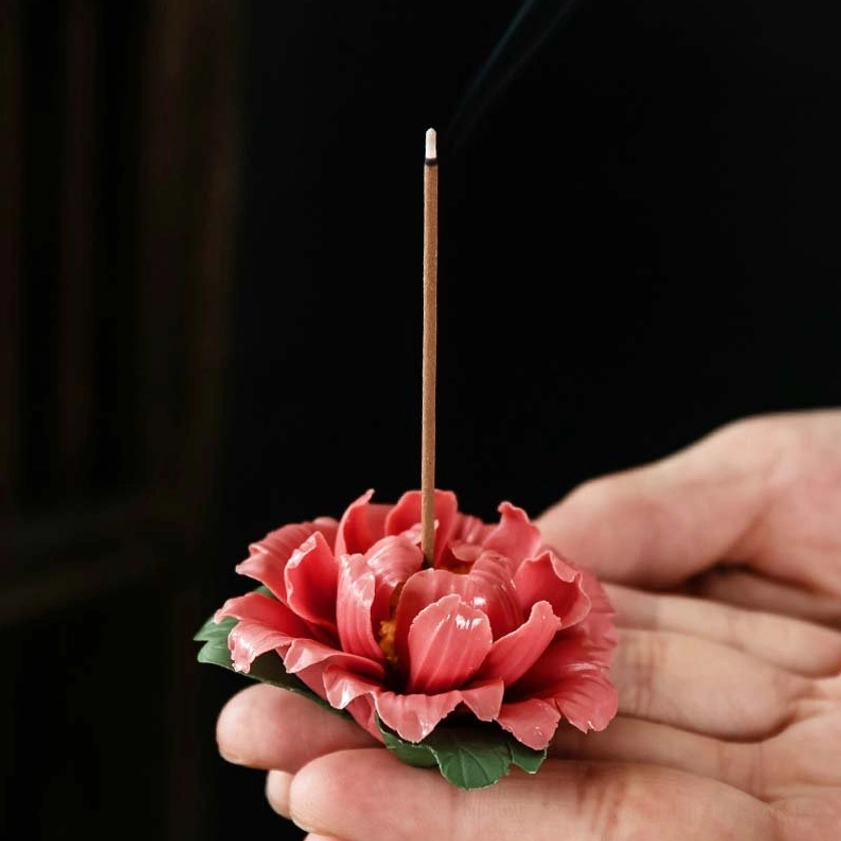 Peony incense burner as home décor and spiritual altar decoration piece