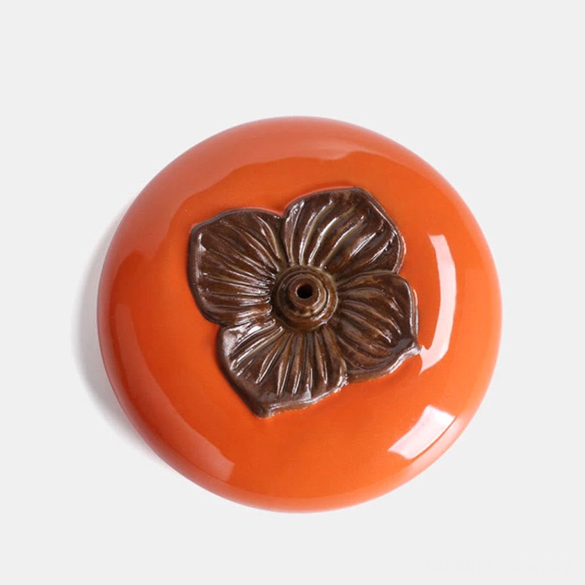 Ceramic persimmon incense burner gift presentation with elegant packaging suggesting mindfulness and spiritual practice gift option