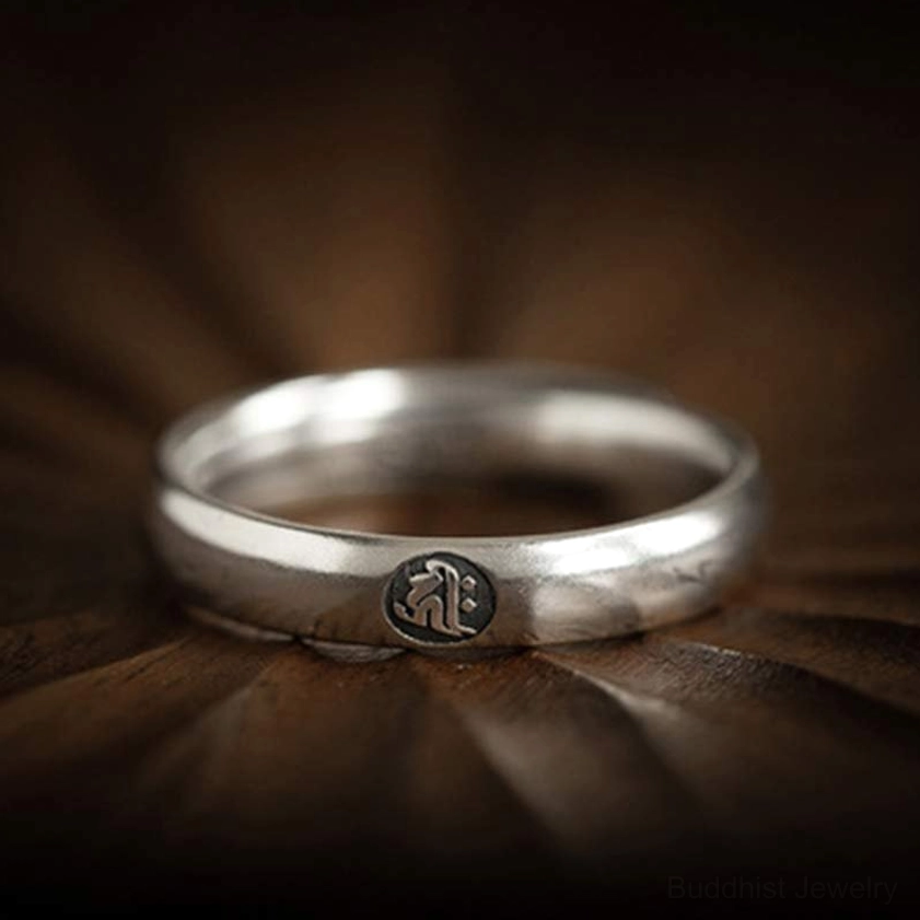 Pig zodiac natal buddha sterling silver ring with generous embossed pig emblem