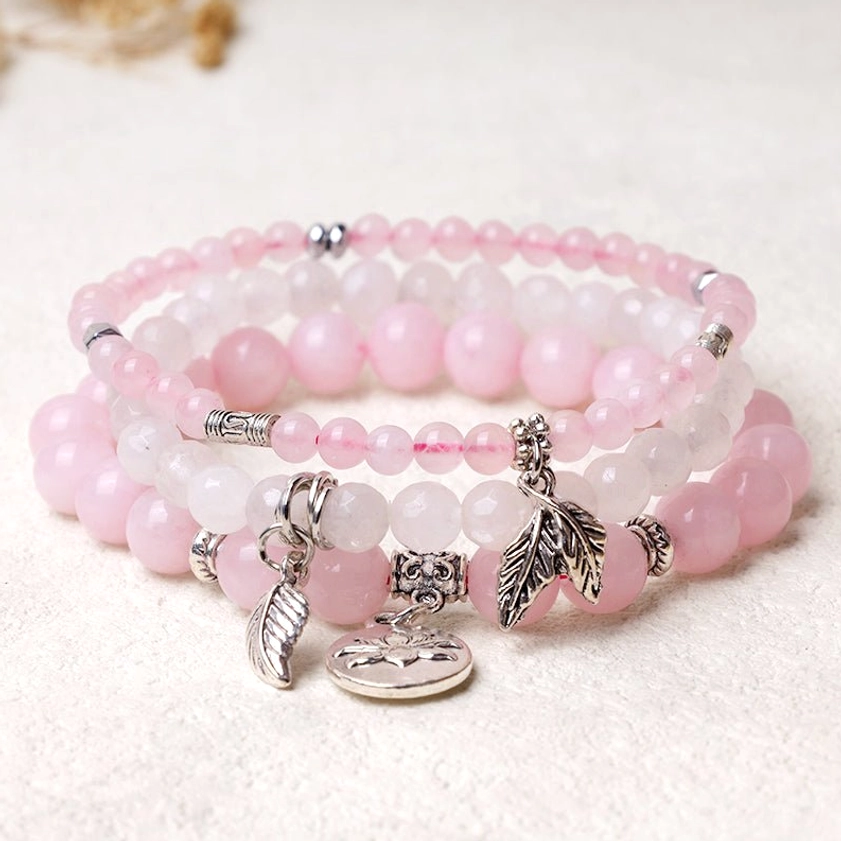 Pink crystal healing bracelet with natural gemstone beads promoting love, compassion and emotional healing energy