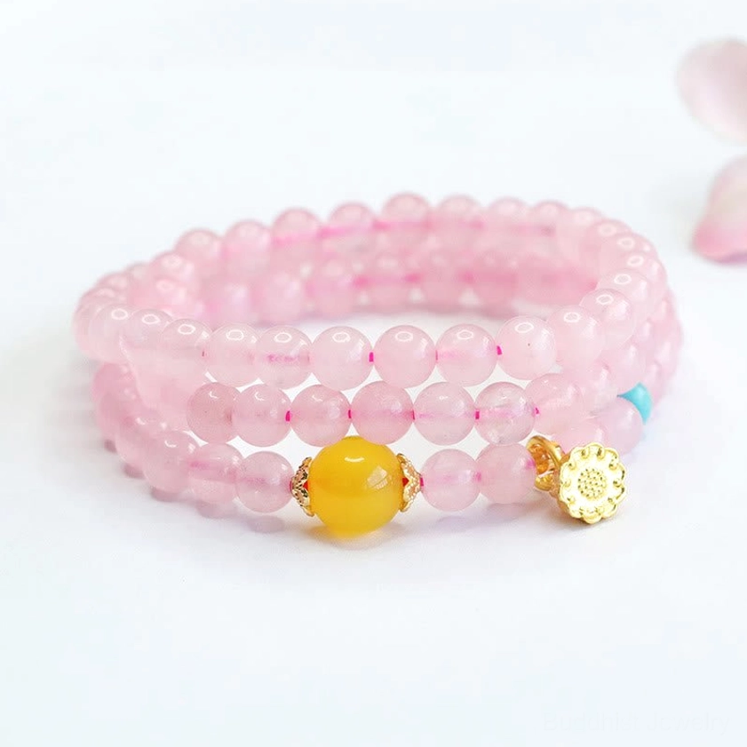 Handmade pink crystal lotus bracelet fully stretched display showing all beads