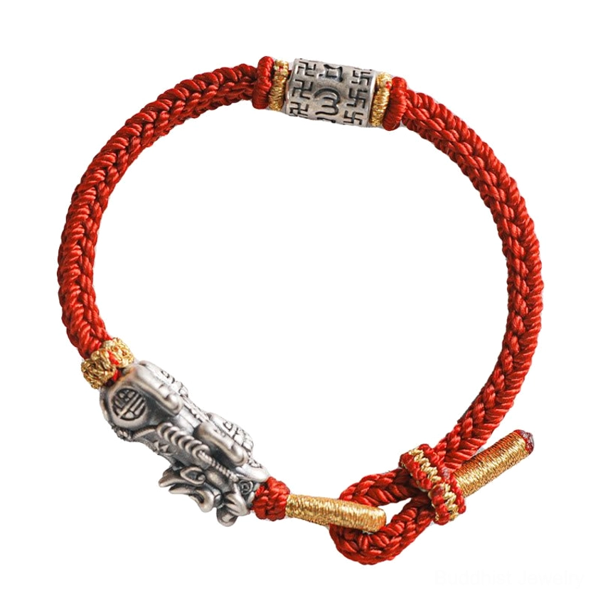 925 sterling silver Pixiu Om Mani Padme Hum red string bracelet complete product display