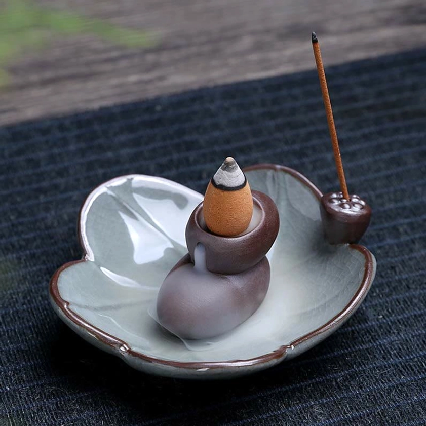 Plum blossom style ceramic incense burner with hand-glazed finish for meditation and spiritual practice