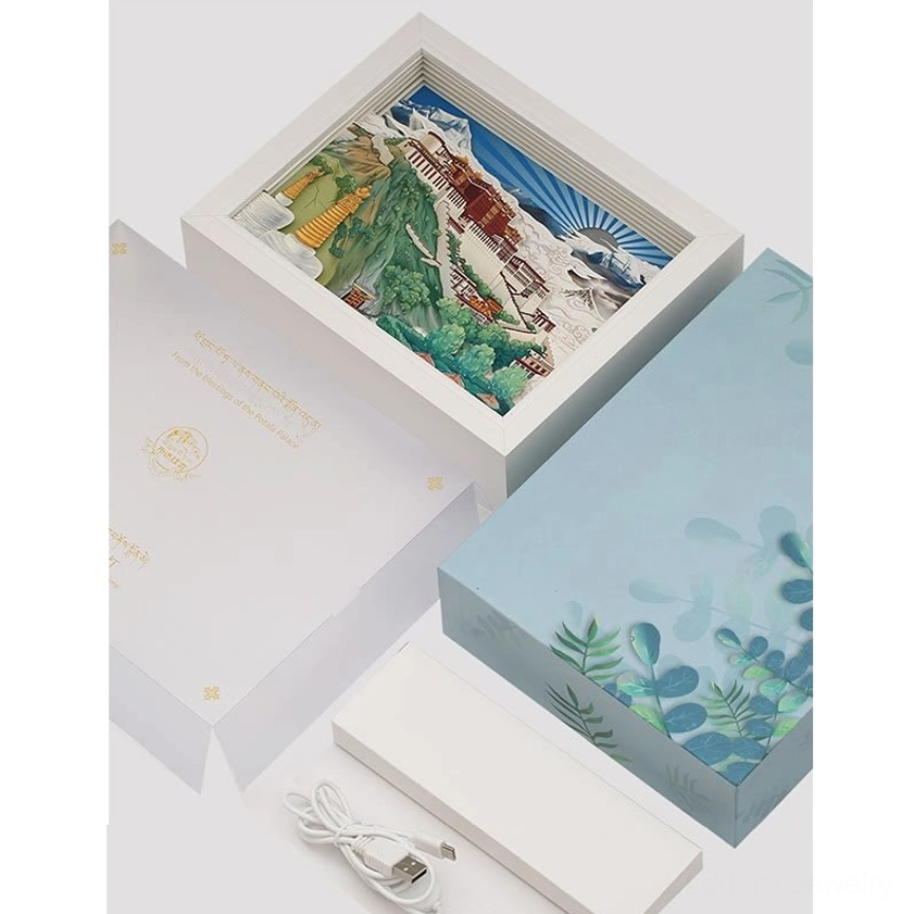 Touch control brightness adjustment feature on handcrafted Potala Palace paper carving LED lamp