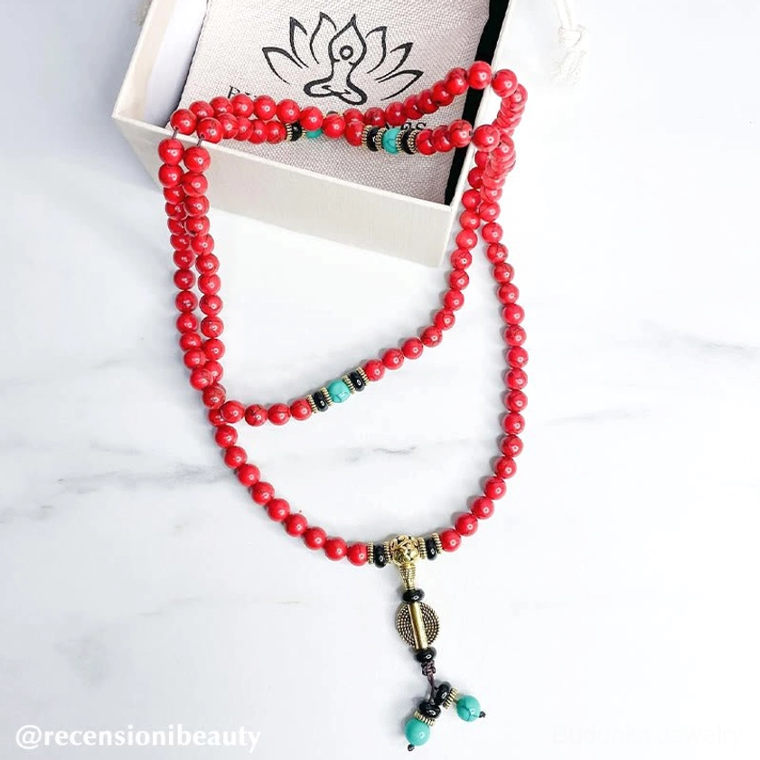 Spiritual prayer mala necklace bracelet red turquoise with protective turquoise stones