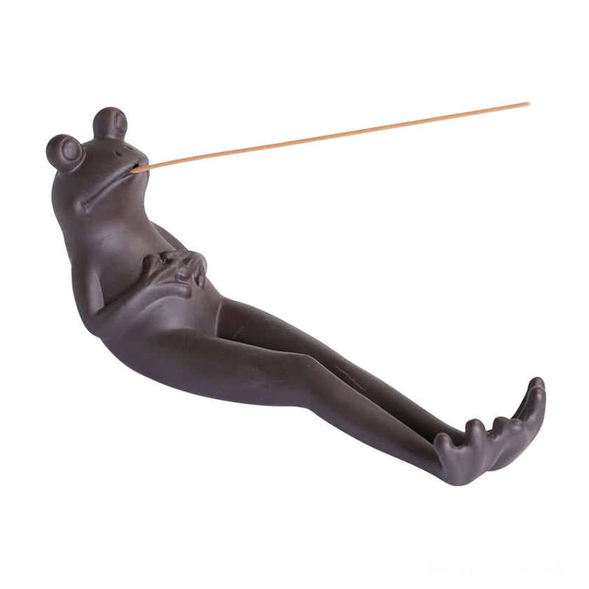 Praying frog incense holder variant, spiritual meditation piece handcrafted ceramic