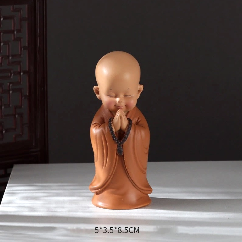 Praying monk with head bowed figurine reverence devotion pose, 5.5 x 3.5 x 8.5cm Buddhist spiritual art