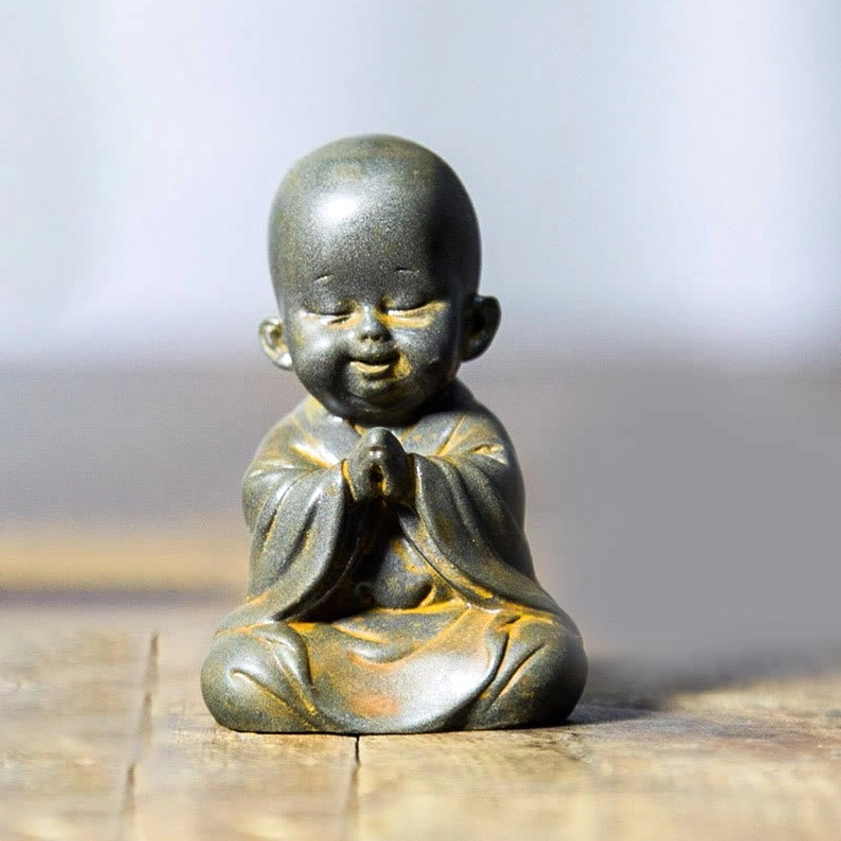Praying Monk with Clasped Hands - Iron Powder Resin Meditation Figurine Spiritual Statue