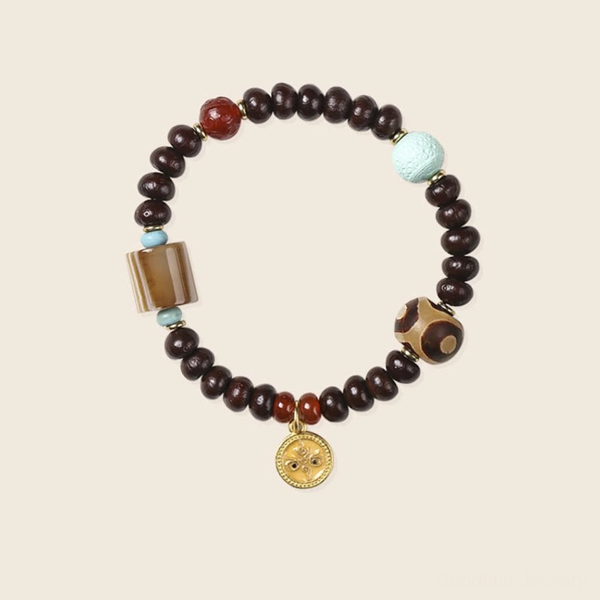 Premium purple bodhi seed dzi bead bracelet with protective amulet for daily spiritual practice
