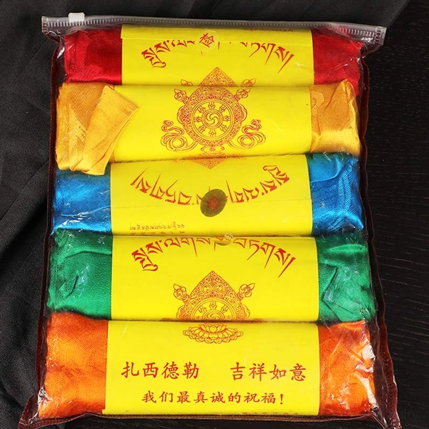 Premium Buddhist khata blessing scarf with eco-friendly synthetic fiber and vibrant five-color jacquard design