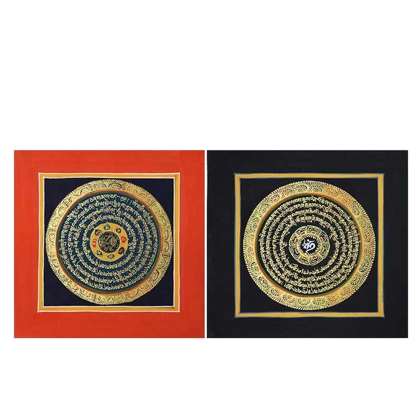 Premium Buddhist mandala thangka scroll with rich jewel tones and intricate spiritual symbolism – sacred artwork for meditation practice