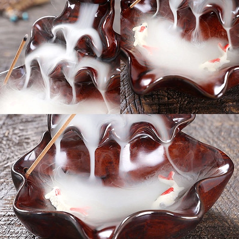 Premium ceramic lotus koi incense burner product showcase