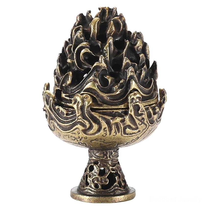 Premium copper alloy Buddhist incense burner with mountain relief design, easy clean detachable construction for daily meditation practice