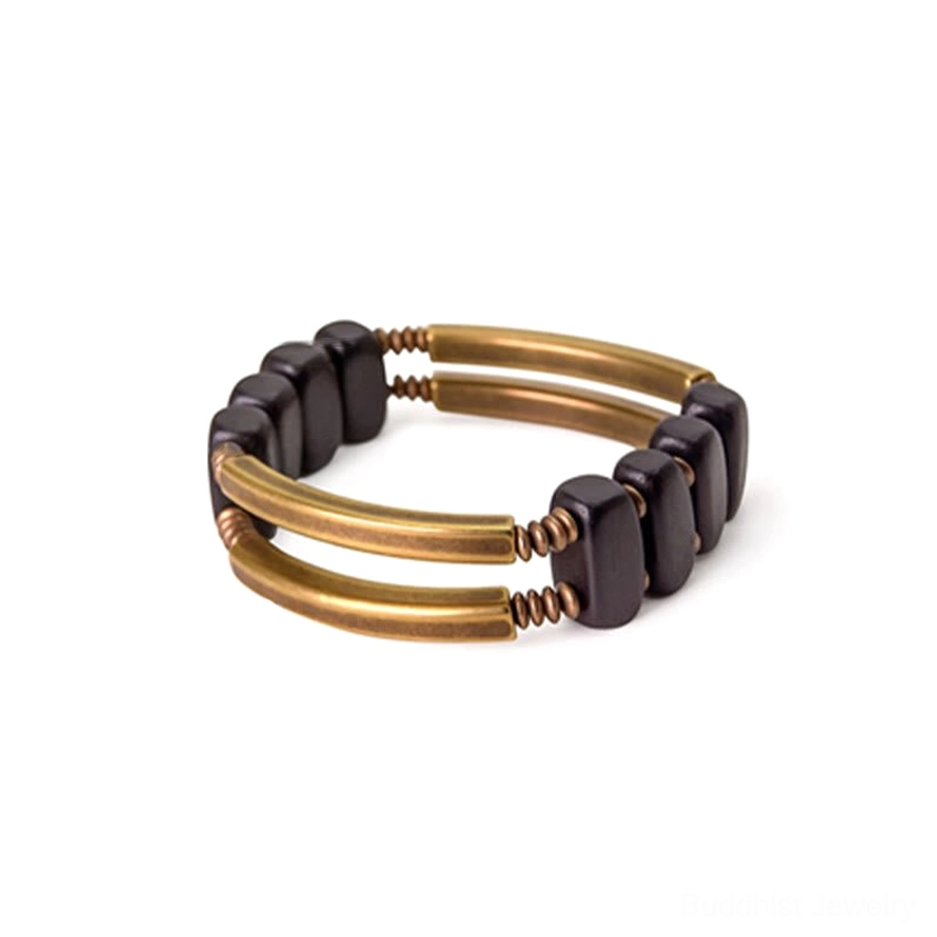 Premium ebony wood and brass double-layer Buddhist bracelet for meditation and energy protection