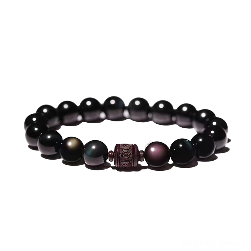 Premium handmade obsidian bracelet with elastic stretch cord, perfect fit for most adult wrists