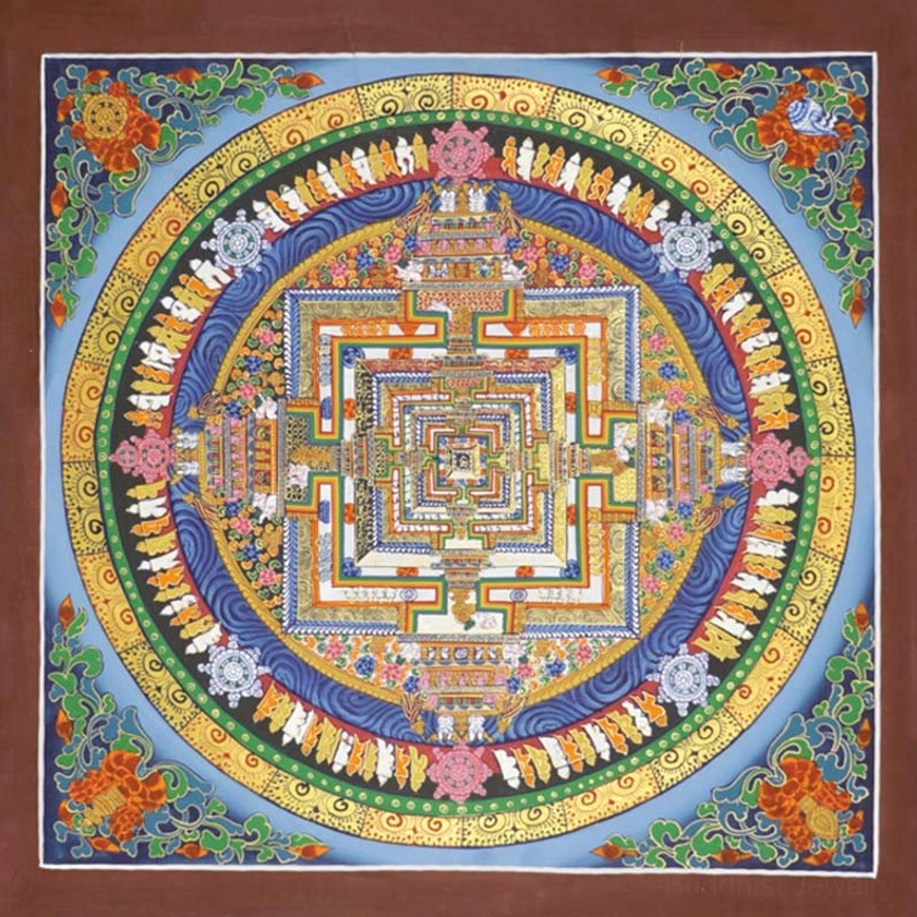 Premium quality Kalachakra Mandala Thangka painting with hand-painted details demonstrating authentic Buddhist spiritual artistry