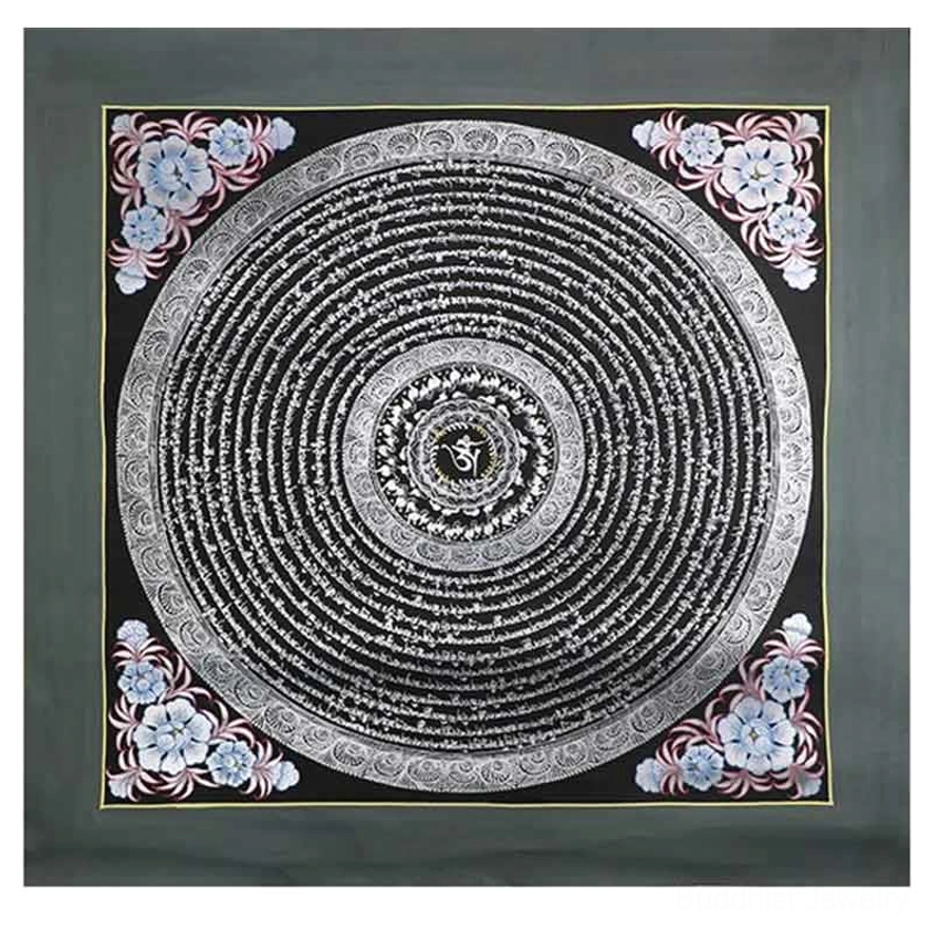 Premium mandala thangka scroll with gold accents and rich color palette – authentic Buddhist spiritual art for home sanctuary