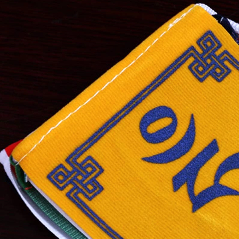Buddhist prayer flags premium flocking fabric with vibrant colors and detailed mantra script
