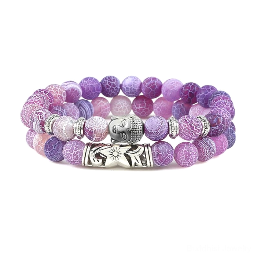 Purple weathered agate spiritual wisdom bracelet with intuitive energy and protective Buddhist charm