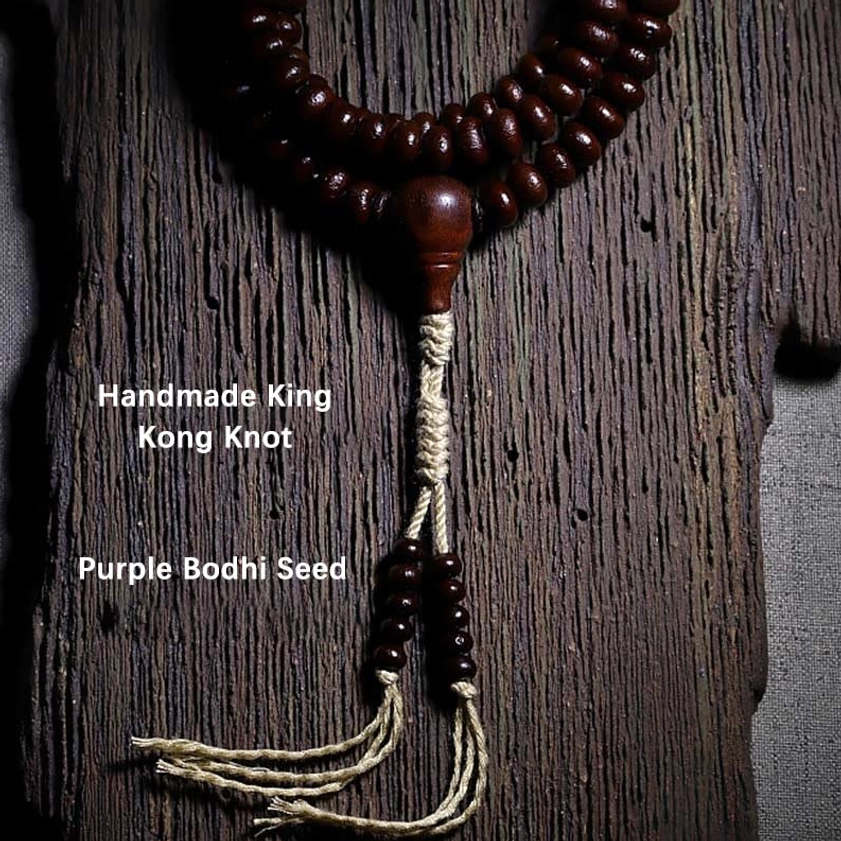 Purple bodhi mala with protective dzi bead charm traditional Buddhist design