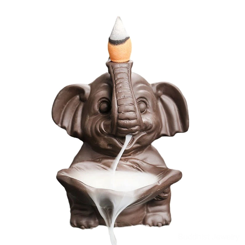 Detailed view of purple clay elephant incense burner construction showing quality materials and finish