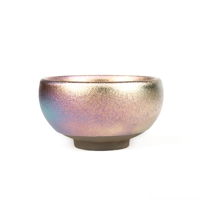 Purple gold Jianzhan ceramic koi fish tea cup 150ml front facing display handmade