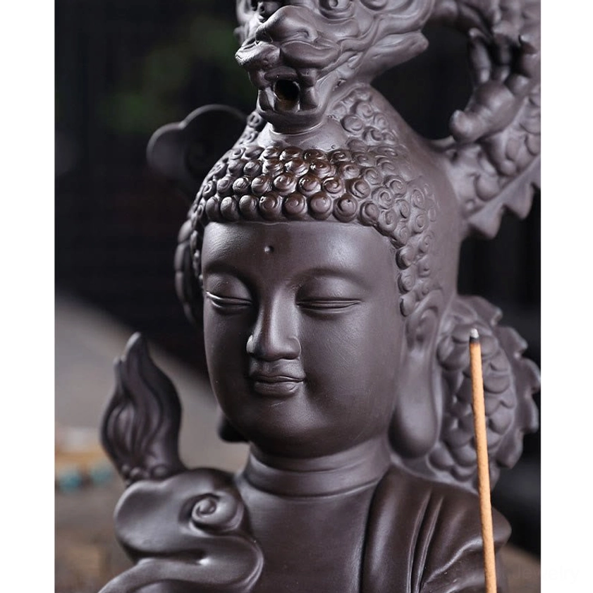Purple zisha clay Buddha dragon incense burner handcrafted artisan piece for meditation
