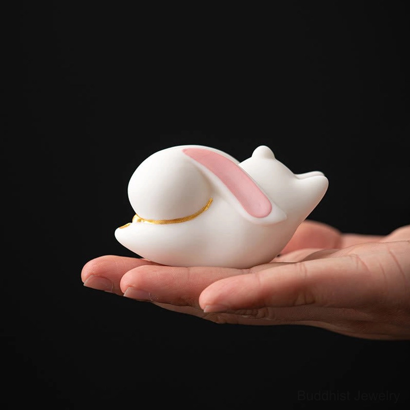 Ceramic rabbit incense holder showing craftsmanship and quality finish for Buddhist meditation