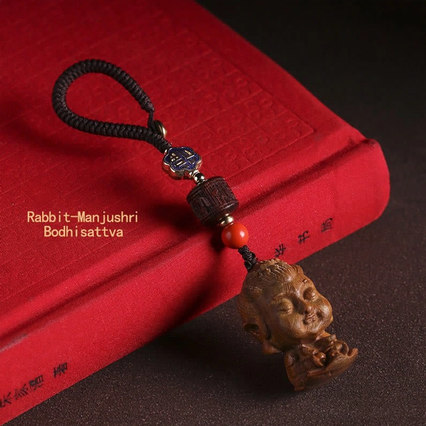 Rabbit zodiac Manjushri Bodhisattva natal buddha keychain wisdom and gentle spiritual protection