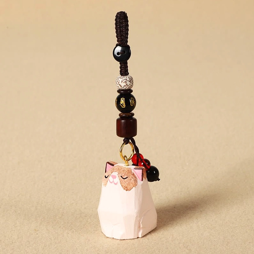 Ragdoll cat Om Mani Padme Hum wooden keychain variant showcasing elegant hand-carved Buddhist feline