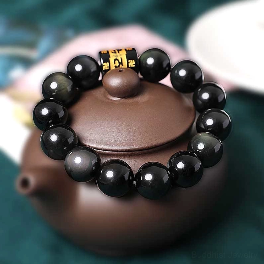 16mm rainbow obsidian Buddhist bracelet - larger bead size option for protection bracelet