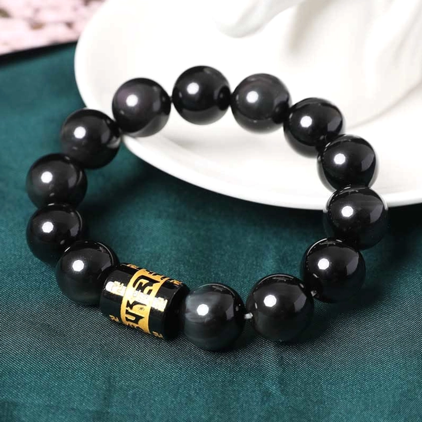 Rainbow obsidian Om Mani Padme Hum bracelet gift packaging - spiritual gift for meditation enthusiast