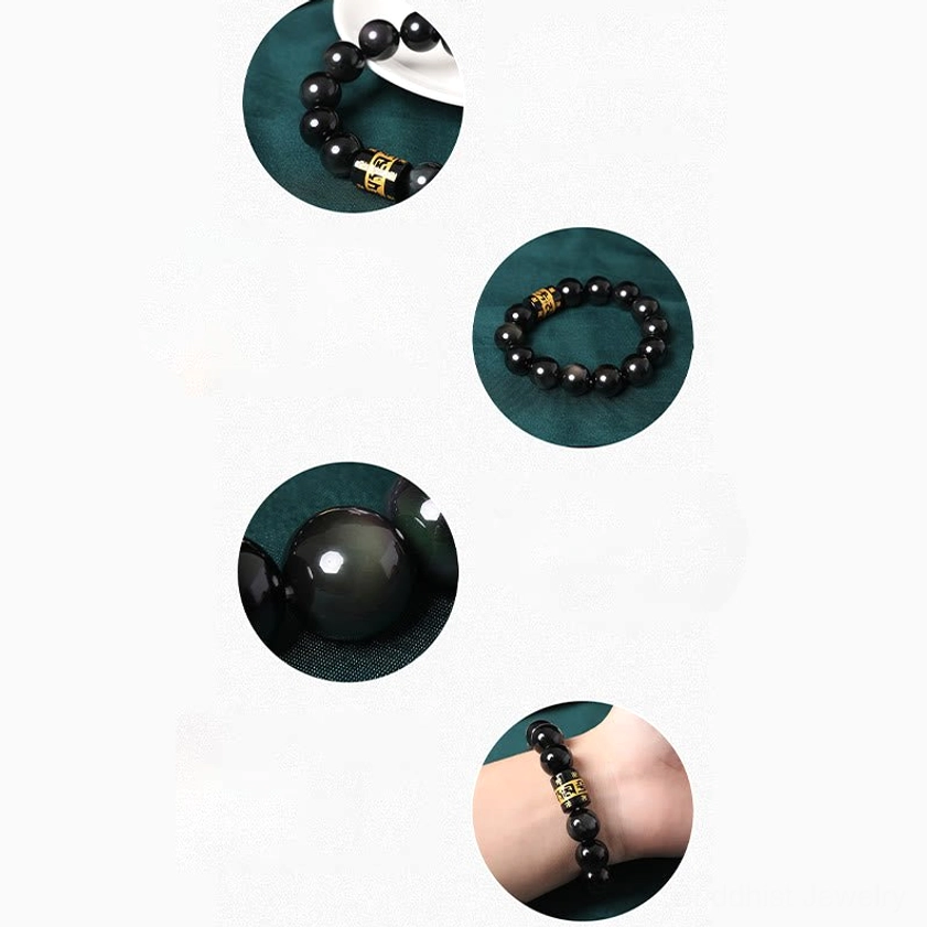 Rainbow obsidian Buddhist bracelet unisex spiritual jewelry - for yoga meditation and daily wear